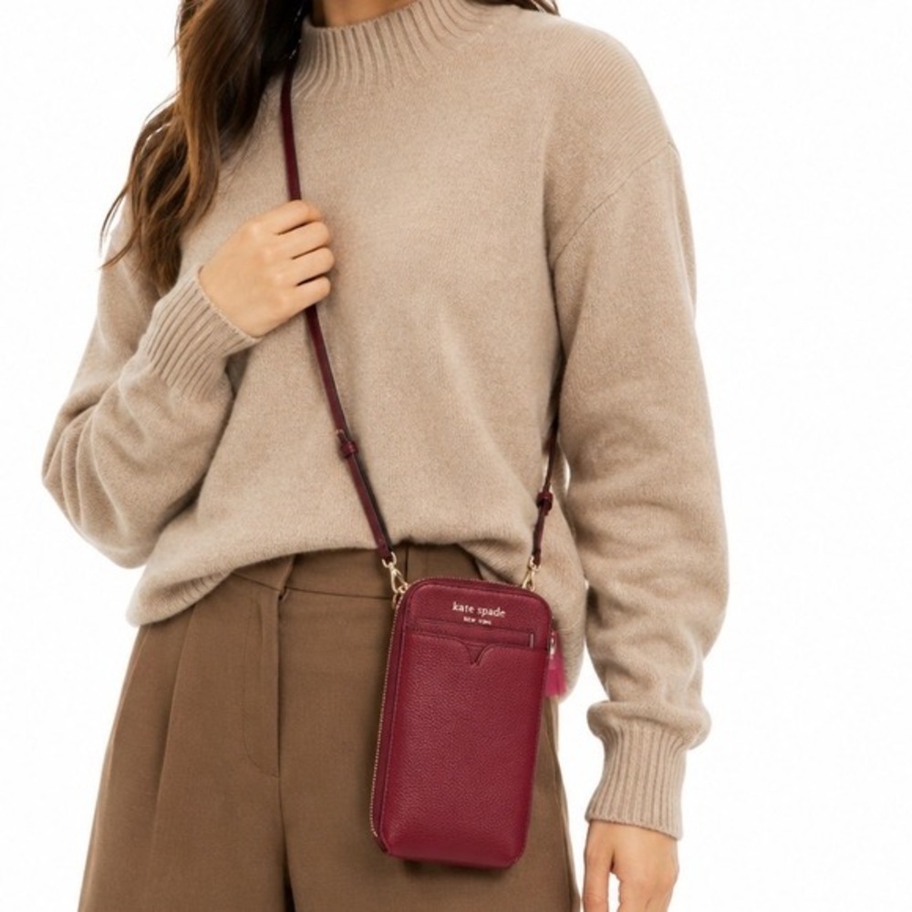 Kate Spade Zeezee Phone Crossbody Bag Red Currant Pebbled Leather NEW 93-16‎